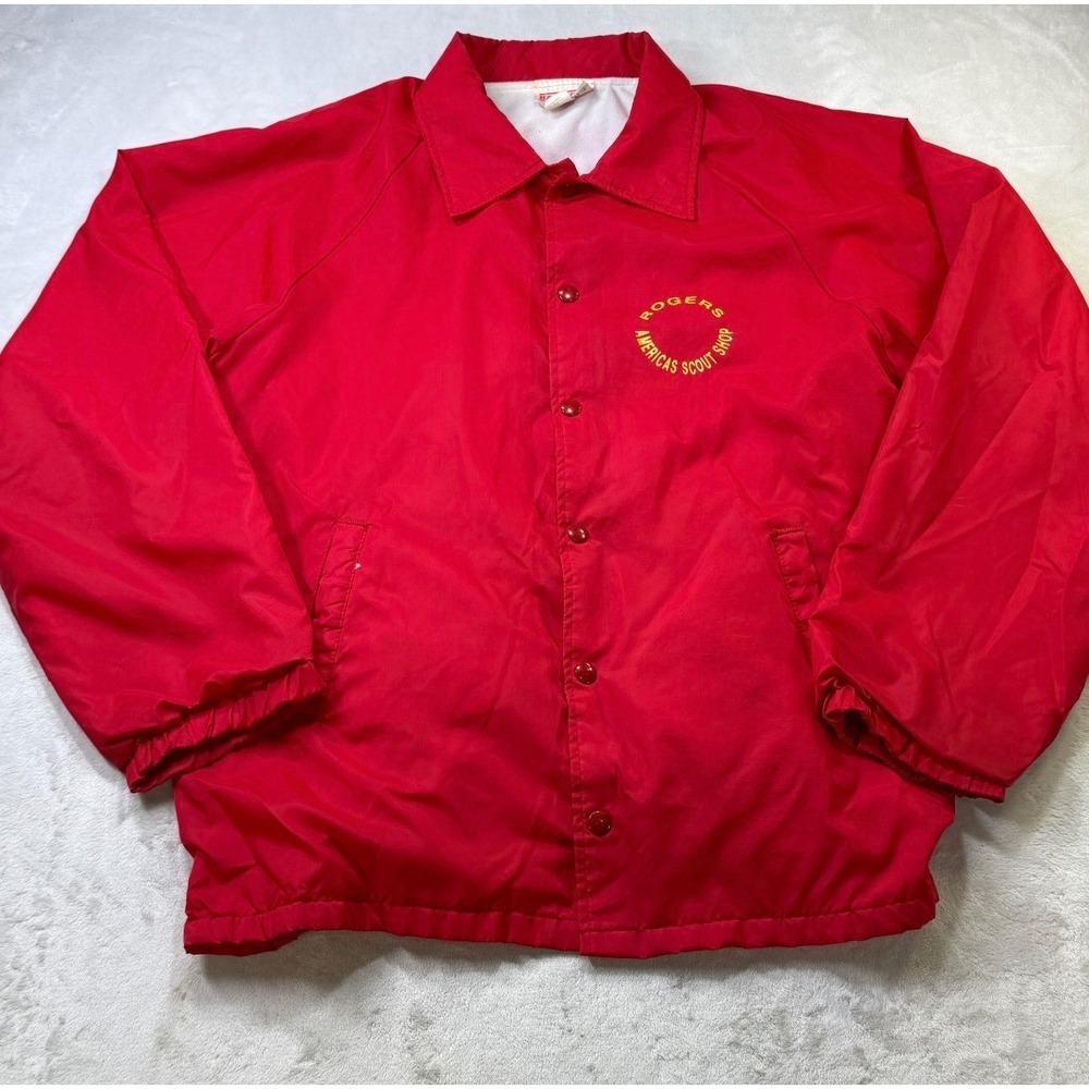 Vintage 1989 Hartwell Coach Jacket Camp Sequoyah Red Snap Front Large USA